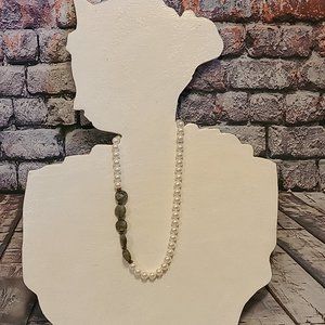 Faux Pearl Necklace and Labradorite -Short necklace-Pearl Necklace